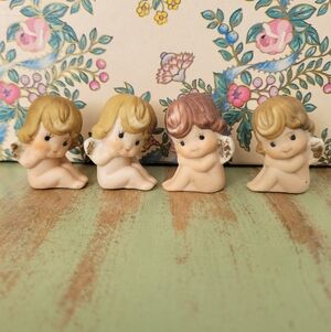 Vintage Mini Ceramic Angel Figurines • Made in Taiwan • Sweet Cherub Set 👼🤍